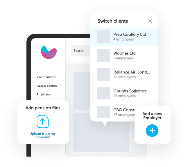 An Illustration of a Cushon platform where advisors and partners can administer pension files for multiple clients